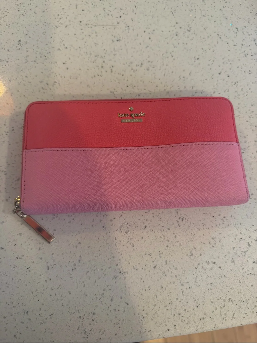 kate spade colorblock Two-Tone Coral and Light Pink Zip Wallet